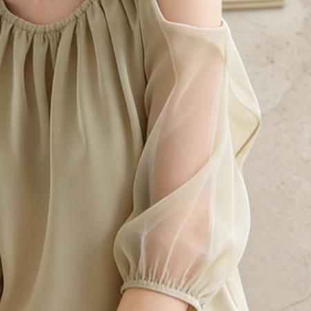 BY14857# 夏季新款淑女气质上衣挖肩设计高级感绿色七分袖新中式衬衫女 服裝批發女裝批發服飾貨源