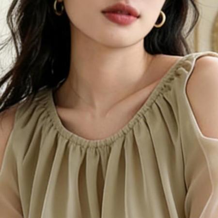 BY14857# 夏季新款淑女气质上衣挖肩设计高级感绿色七分袖新中式衬衫女 服裝批發女裝批發服飾貨源