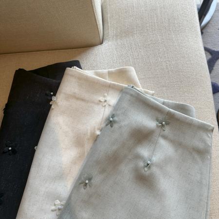 BY14862# 法式MIU系手工立体花朵装饰A字裙摆高腰半身裙钉珠半身裙女 服裝批發女裝批發服飾貨源