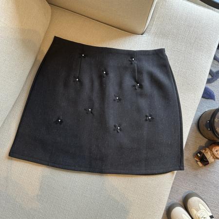 BY14862# 法式MIU系手工立体花朵装饰A字裙摆高腰半身裙钉珠半身裙女 服裝批發女裝批發服飾貨源