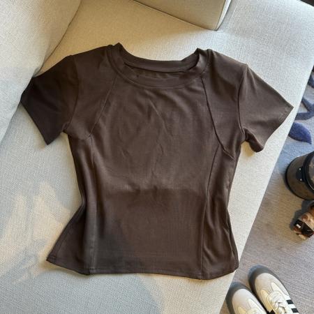 BY14864# 春夏圆领网纱露背洋气短袖T恤女装小众修身显瘦上衣 服裝批發女裝批發服飾貨源