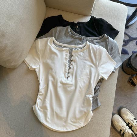 BY14866# 纯欲辣妹后背镂空蕾丝拼接打底衫春季新款修身显瘦上衣 服裝批發女裝批發服飾貨源