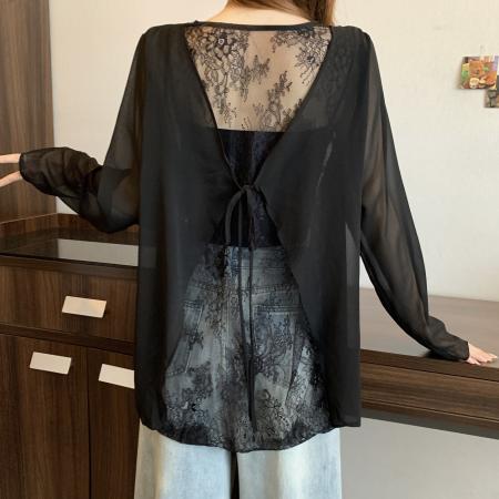 大码女装夏季新款蕾丝拼接系带雪...