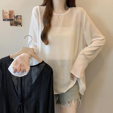 BY14868# 大码女装夏季新款蕾丝拼接系带雪纺防晒衫 服裝批發女裝批發服飾貨源