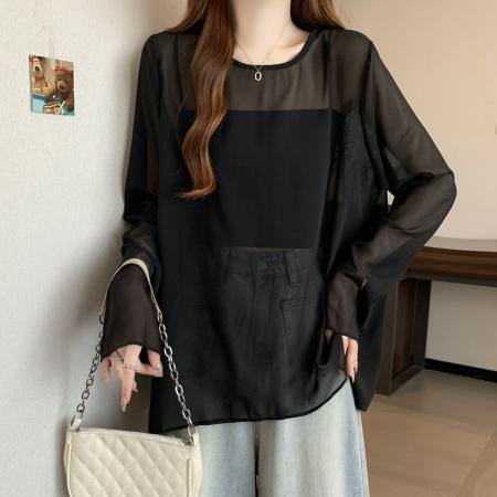 BY14868# 大码女装夏季新款蕾丝拼接系带雪纺防晒衫 服裝批發女裝批發服飾貨源