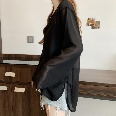 BY14869# 大码女装夏季新款开叉露背蕾丝拼接绑带雪纺上衣防晒衫 服裝批發女裝批發服飾貨源