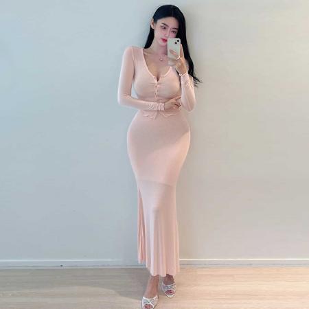 BY14870# 韩国东大门修身性感纯欲显身材短款长袖开衫+鱼尾半身裙两件套女 服裝批發女裝批發服飾貨源