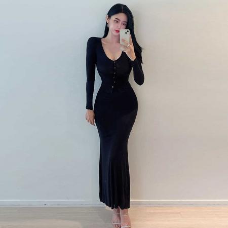 BY14870# 韩国东大门修身性感纯欲显身材短款长袖开衫+鱼尾半身裙两件套女 服裝批發女裝批發服飾貨源