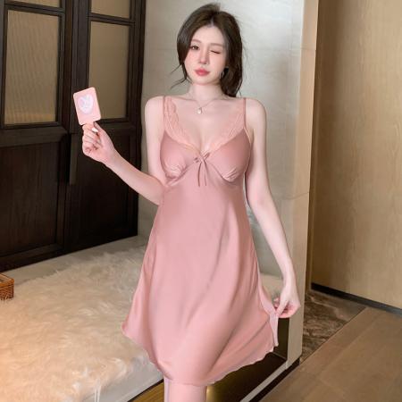 BY14873# 性感睡衣女夏季吊带睡裙冰丝薄款带胸垫高级感纯欲风家居服 睡裙批发睡衣批发家居服批发