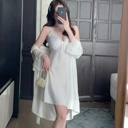 BY14874# 性感睡衣春夏吊带睡裙睡袍两件套缎面冰丝带胸垫高级感家居服 睡裙批发睡衣批发家居服批发