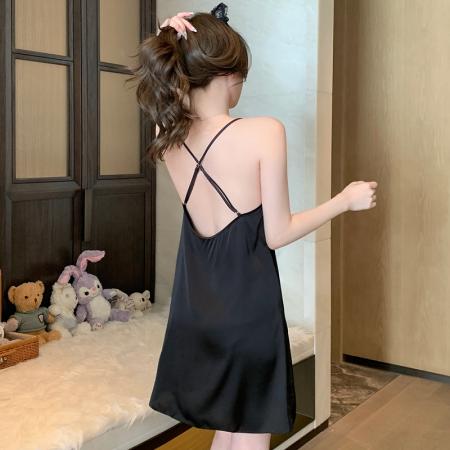 BY14883# 新款性感睡衣女冰丝吊带睡裙缎面蕾丝花边带胸垫高级感家居服 睡裙批发睡衣批发家居服批发