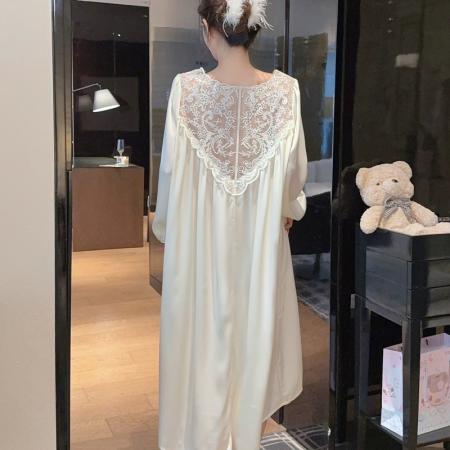 春夏新款睡衣女长袖冰丝睡裙长款...