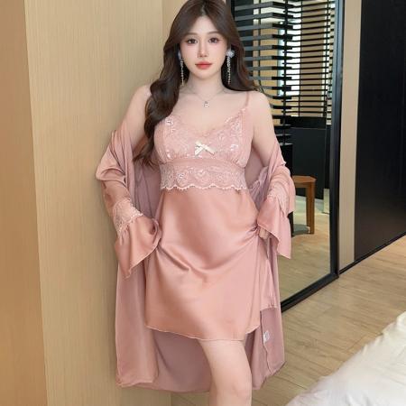 BY14890# 性感睡衣女夏吊带睡裙睡袍两件套冰丝高级感带胸垫纯欲家居服 睡裙批发睡衣批发家居服批发