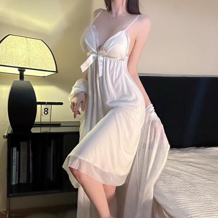 BY14892# 性感睡衣女网纱吊带睡裙睡袍两件套带胸垫中长款家居服纯欲风睡衣 睡裙批发睡衣批发家居服批发