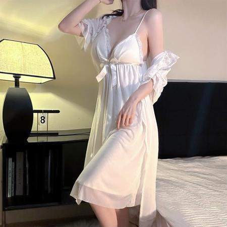 BY14892# 性感睡衣女网纱吊带睡裙睡袍两件套带胸垫中长款家居服纯欲风睡衣 睡裙批发睡衣批发家居服批发