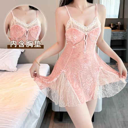 BY14899# 性感睡衣女烧花丝绒吊带睡裙蕾丝低胸带胸垫纯欲风家居服迷人情趣 睡裙批发睡衣批发家居服批发