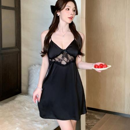 性感睡衣女冰丝吊带睡裙蕾丝花边带胸垫高级感轻奢风家居服 睡裙批发睡衣批发家居服批发