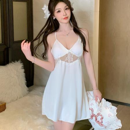 BY14914# 性感睡衣女冰丝吊带睡裙蕾丝花边带胸垫高级感轻奢风家居服 睡裙批发睡衣批发家居服批发