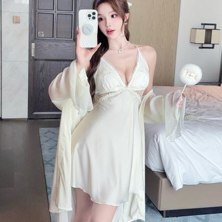 BY14922# 性感睡衣女冰丝吊带睡裙睡袍套装蕾丝刺绣高级感带胸垫家居服 睡裙批发睡衣批发家居服批发