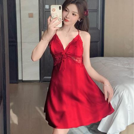 BY14928# 性感睡衣女冰丝吊带睡裙蕾丝花边美背轻奢高级感带胸垫家居服 睡裙批发睡衣批发家居服批发