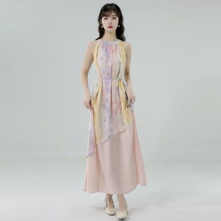 BY14962# 夏季新款罗曼法式度假风假两件工艺连衣裙配腰绳 服裝批發女裝批發服飾貨源