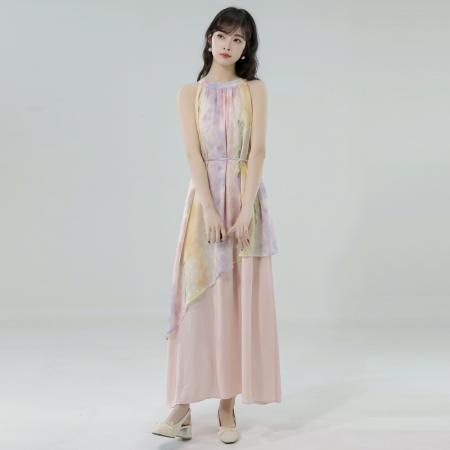 BY14962# 夏季新款罗曼法式度假风假两件工艺连衣裙配腰绳 服裝批發女裝批發服飾貨源