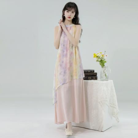 BY14962# 夏季新款罗曼法式度假风假两件工艺连衣裙配腰绳 服裝批發女裝批發服飾貨源