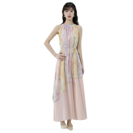 BY14962# 夏季新款罗曼法式度假风假两件工艺连衣裙配腰绳 服裝批發女裝批發服飾貨源