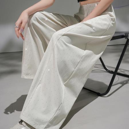 BY14971# 夏美式满天星烫钻慵懒风宽松显瘦休闲长裤弯刀裤阔腿裤 服裝批發女裝批發服飾貨源