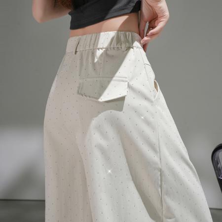 BY14971# 夏美式满天星烫钻慵懒风宽松显瘦休闲长裤弯刀裤阔腿裤 服裝批發女裝批發服飾貨源