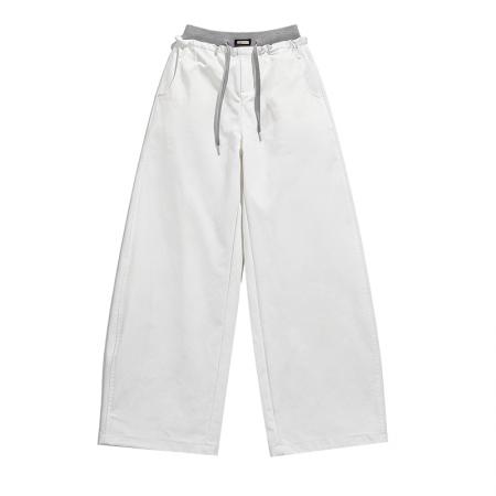 BY14972# 夏松紧腰撞色抽绳百搭宽松阔腿束脚两穿休闲工装运动裤 服裝批發女裝批發服飾貨源