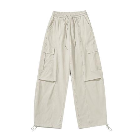 BY14975# 夏松紧腰抽绳大口袋洗水棉阔腿束脚两穿休闲弯刀工装裤 服裝批發女裝批發服飾貨源