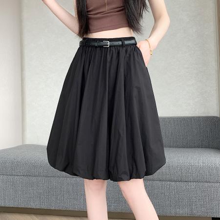 BY14976# 夏设计感甜美褶皱云朵蓬蓬花苞裙a字半身中裙配腰带 服裝批發女裝批發服飾貨源