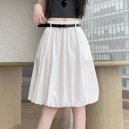 BY14976# 夏设计感甜美褶皱云朵蓬蓬花苞裙a字半身中裙配腰带 服裝批發女裝批發服飾貨源