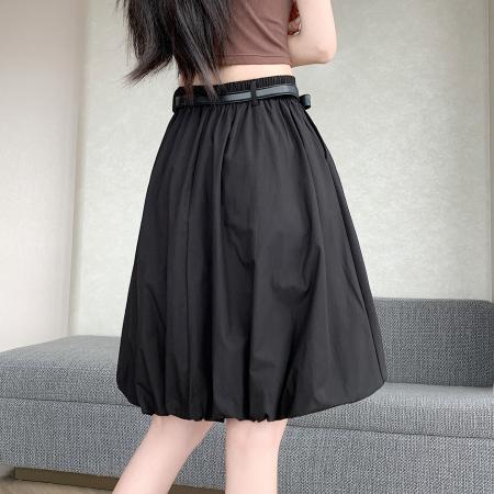 BY14976# 夏设计感甜美褶皱云朵蓬蓬花苞裙a字半身中裙配腰带 服裝批發女裝批發服飾貨源