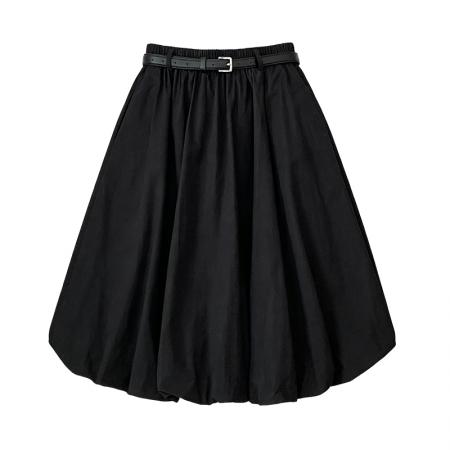 BY14976# 夏设计感甜美褶皱云朵蓬蓬花苞裙a字半身中裙配腰带 服裝批發女裝批發服飾貨源