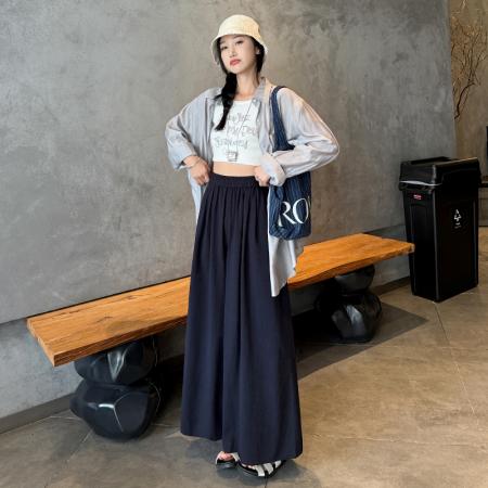 BY14982# 亚麻直筒阔腿裤女夏季高腰大裤摆慵懒风宽松薄款山本裤休闲裤裙 服裝批發女裝批發服飾貨源