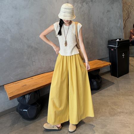 BY14982# 亚麻直筒阔腿裤女夏季高腰大裤摆慵懒风宽松薄款山本裤休闲裤裙 服裝批發女裝批發服飾貨源