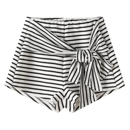 BY14983# 韩系纯欲辣妹时尚黑白条纹绑带阔腿裤女夏季百搭休闲裤短裤热裤 服裝批發女裝批發服飾貨源