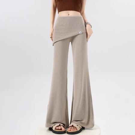 BY14984# 赵露思同款假两件微喇裤女夏季高腰显瘦高弹休闲运动喇叭裤 服裝批發女裝批發服飾貨源