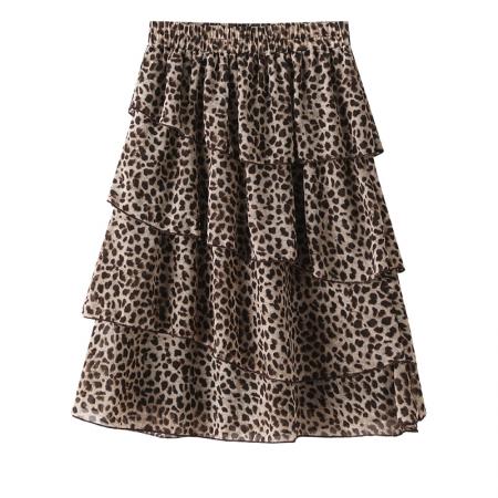 BY14985# 复古豹纹荷叶边半身裙女夏季新款时髦百搭A字不规则蛋糕中裙 服裝批發女裝批發服飾貨源