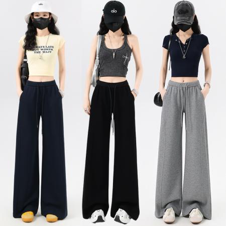 BY14988# 抽绳纯色微喇直筒休闲裤女夏季新款韩系时尚百搭显瘦小众长裤 服裝批發女裝批發服飾貨源