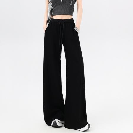 BY14988# 抽绳纯色微喇直筒休闲裤女夏季新款韩系时尚百搭显瘦小众长裤 服裝批發女裝批發服飾貨源