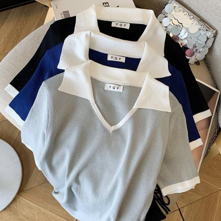 BY14989# 夏季新款韩版甜辣妹polo领修身抽绳连衣裙针织裙子 服裝批發女裝批發服飾貨源