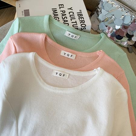 BY14990# 夏季新款韩版不规则设计感显瘦T恤上衣冰丝针织衫女 服裝批發女裝批發服飾貨源