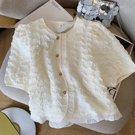 BY14992# 夏季新款设计感小香风花边衬衣泡泡袖雪纺衫上衣女 服裝批發女裝批發服飾貨源