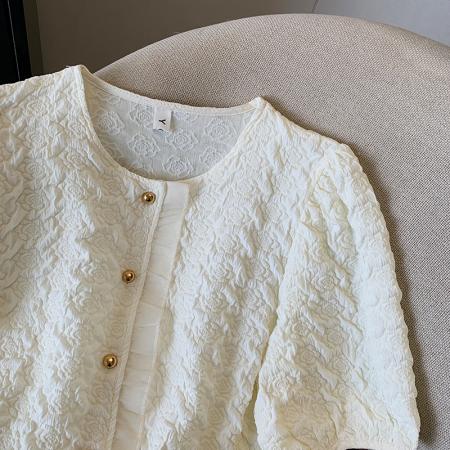 BY14992# 夏季新款设计感小香风花边衬衣泡泡袖雪纺衫上衣女 服裝批發女裝批發服飾貨源