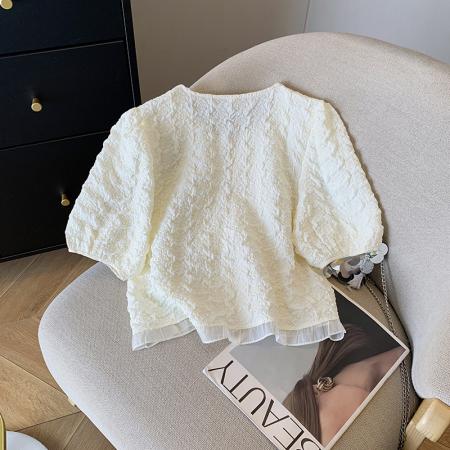 BY14992# 夏季新款设计感小香风花边衬衣泡泡袖雪纺衫上衣女 服裝批發女裝批發服飾貨源
