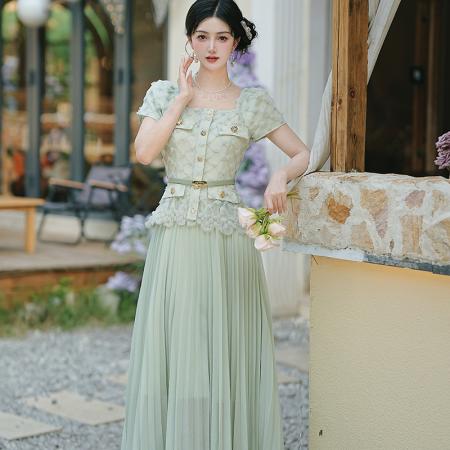 BY15003# 法式轻奢气质拼接假两件连衣裙 服裝批發女裝批發服飾貨源