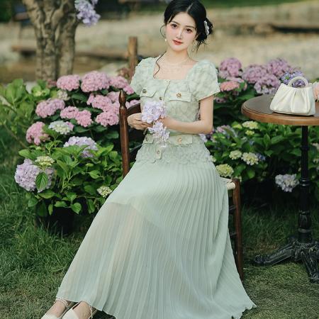 BY15003# 法式轻奢气质拼接假两件连衣裙 服裝批發女裝批發服飾貨源